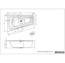 Technický nákres vane, model BR03 Still Smart Right, 170x110 cm, s rozmermi