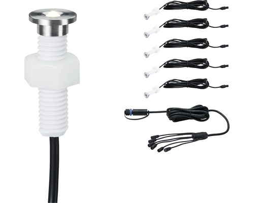 Vstavané vonkajšie svietidlo Paulmann 93694 MicroPen II IP67 5x0,22W 3000K set Sada zapustených zemných svietidiel so šestimi svetlami a pripojovacím káblom
