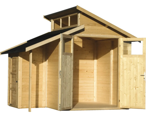 Drevený záhradný domček s dvojkrídlovými dverami a svetlíkom