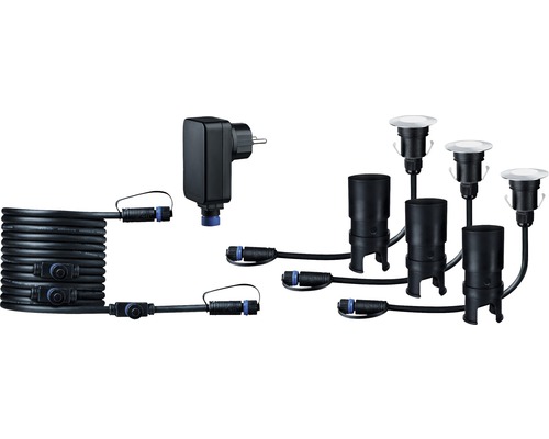 Sada záhradných svietidiel s transformátorom, káblom a zemnými bodovými svetlami