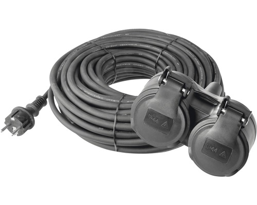 Prodlužovací kabel spojka Emos IP44 se 2 zasuvkami 3x 1,5mm gumový černý 10m