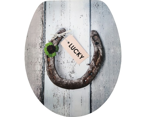 WC doska form&style Lucky hnedá Motív softclose / s pomalým zatváraním 69309927 Toaletné sedadlo s motívom podkovy, štvorlístka a šťastia