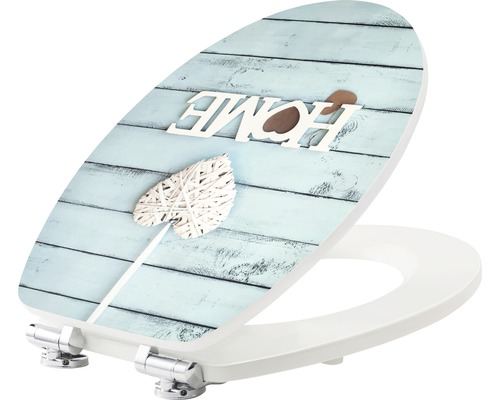 Toaletné sedadlo s dekorom dreva a nápisom Home