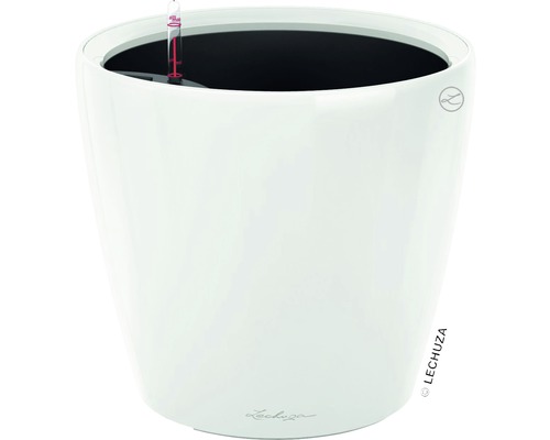 Biely kvetináč s ukazovateľom hladiny vody pre vnútorné použitie