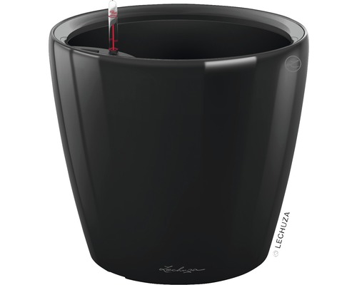 Čierny kvetináč s ukazovateľom hladiny vody