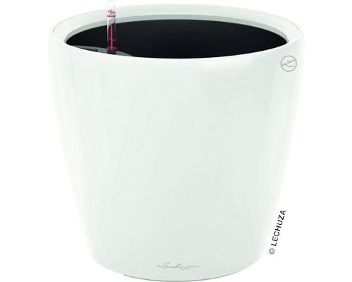 Biely kvetináč s ukazovateľom hladiny vody