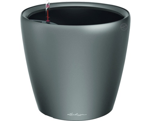 Sivý kvetináč s ukazovateľom hladiny vody