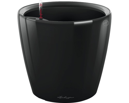 Čierny kvetináč s ukazovateľom hladiny vody