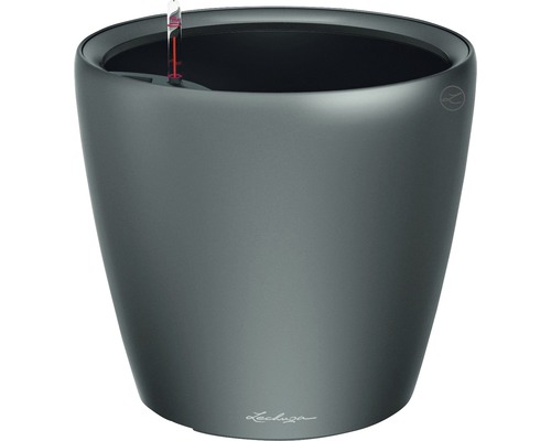 Sivý kvetináč s ukazovateľom hladiny vody