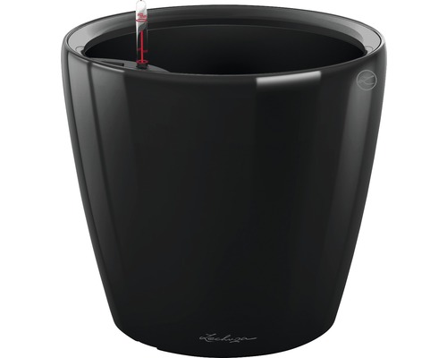 Čierny kvetináč s ukazovateľom hladiny vody