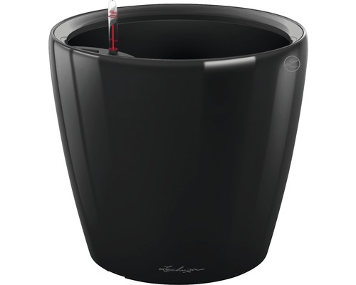 Čierny kvetináč s ukazovateľom hladiny vody