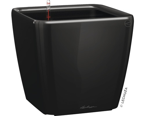 Čierny, štvorcový kvetináč s ukazovateľom hladiny vody