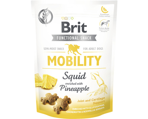 Maškrta pre psov Brit Care Dog Functional Snack Mobility Squid 150 g Brit Mobility funkčný snack pre psov s kalamármi a ananásom