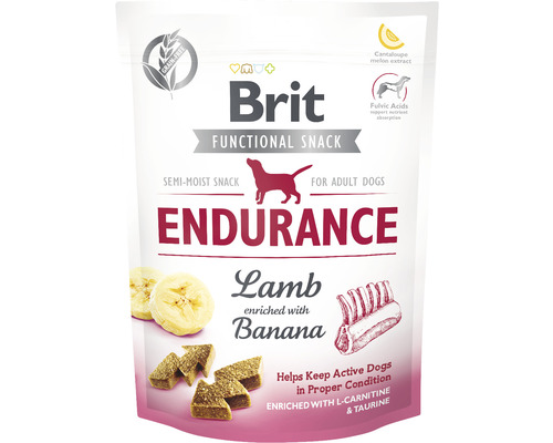 Maškrta pre psov Brit Care Dog Functional Snack Endurance Lamb 150 g Brit Functional Snack Endurance pochúťka pre psov s jahňacím mäsom a banánom, bez obilnín