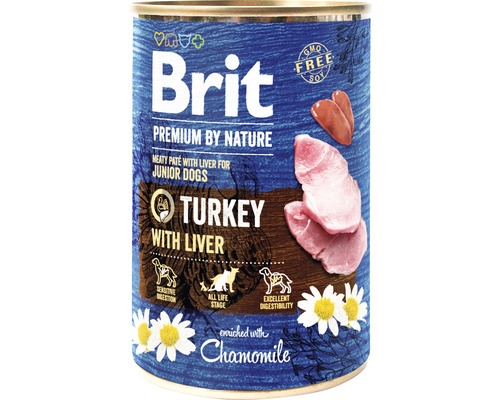 Konzerva pre psov Brit Premium by Nature Turkey with Liver 400 g Brit Premium by Nature krmivo pre mladých psov s morčacím mäsom a pečeňou v konzerve