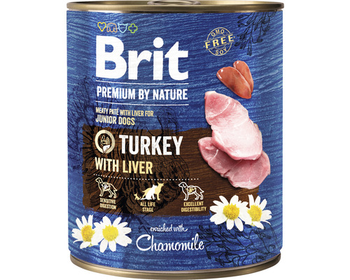 Konzerva pre psov Brit Premium by Nature Turkey with Liver 800 g Brit Premium by Nature krmivo pre mladé psy s morčacím mäsom a pečeňou v konzerve