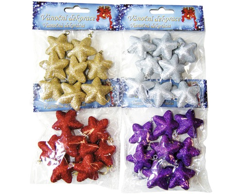 Vianočné ozdoby hviezdičky 8 ks mix druhov Vianočná dekorácia hviezdy, triedené, v sáčku