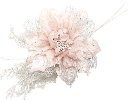 Dekoratívna umelá kvetina so striebornými trblietkami