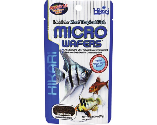 Vločkové krmivo pre ryby Hikari Tropical Micro Wafers 20 g Balenie krmiva pre ryby Hikari Micro Wafers pre väčšinu tropických rýb