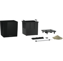 Kompletná súprava kvetináčov s vložkou, zavlažovacím systémom, ukazovateľom hladiny vody a rastlinným granulátom.