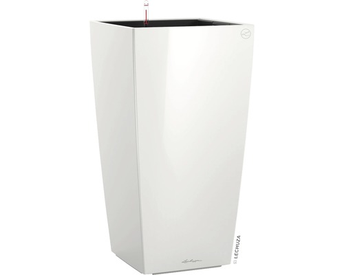 Samozavlažovací kvetináč Lechuza Cubico 30 kompletný set v. 56 cm lesklý biely Vysoký biely kvetináč