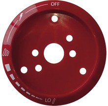 Červený kryt s rôznymi úrovňami varenia a výrezmi