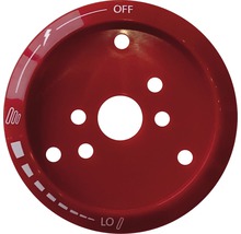 Červený povrch varnej dosky s označením pre vypnutie, blesk, tri úrovne a nízku úroveň