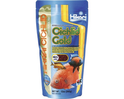 Krmivo pre cichlidy Hikari Cichlid Gold Sinking Mini 342 g Krmivo pre ryby Hikari Cichlid Gold pre väčšie tropické ryby v 342 gramovom balení