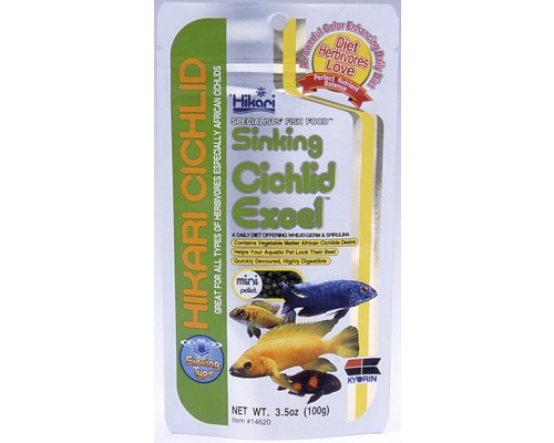 Krmivo pre cichlidy Hikari Cichlid Excel Sinking Mini 100 g Krmivo pre cichlidy Hikari pre všetky druhy bylinožravcov, najmä africké cichlidy