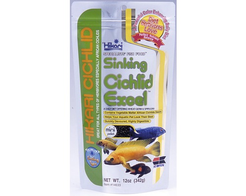 Krmivo pre ryby Hikari Sinking Cichlid Excel Mini 342 g Hikari Cichlid Excel krmivo pre bylinožravé akvarijné ryby v 342-gramovom balení
