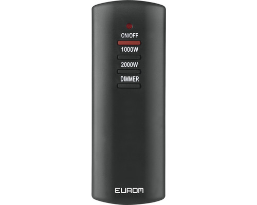 Čierne diaľkové ovládanie Eurom s tlačidlom zapnutia/vypnutia, 1000 W, 2000 W a stmievačom
