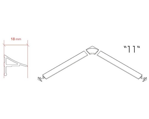 Nákres 18 milimetrového profilu s rohovým spojom