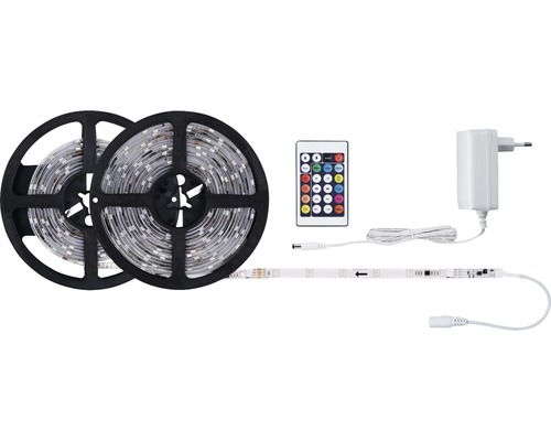 LED pásik s diaľkovým ovládaním a napájacím zdrojom na dvoch rolkách