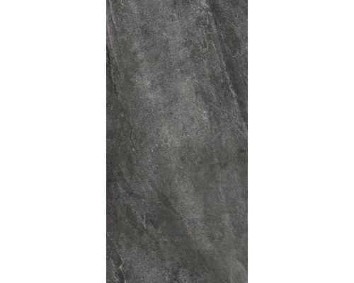 Keramická dlažba Flairstone 120 x 60 x 2 cm City Wave čierna Tmavosivá podlahová dlaždica s kamennou štruktúrou.