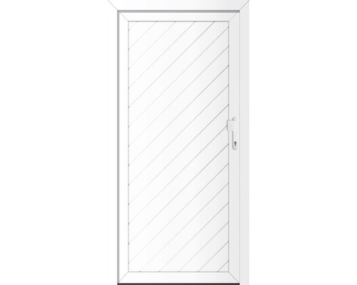 Biele interiérové dvere s diagonálnym lamelovým dizajnom a kľučkou