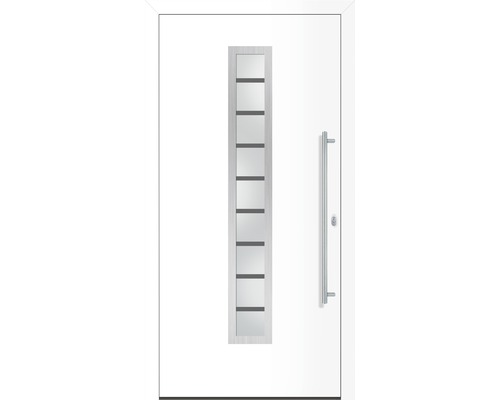 Biele vchodové dvere so sklenenou výplňou a kľučkou