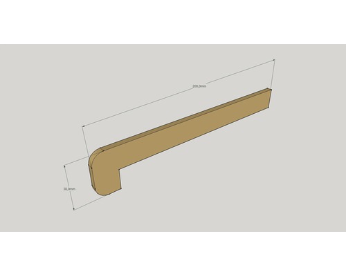 Drevená lišta s rozmermi 200 milimetrov krát 38 milimetrov