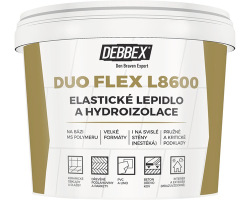 Elastické lepidlo a hydroizolácia na podlahy DUO FLEX L8600 5 kg Debbex Duo Flex L8600 elastické lepidlo a hydroizolácia vo vedre