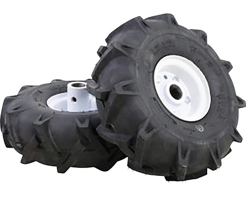 Dve kolesá záhradnej frézy s pneumatikami