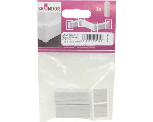 Rohové diely soklovej lišty Skandor Drevo Dub Steam White, 16,5 x 16,5 x 40 milimetrov, balenie po dvoch