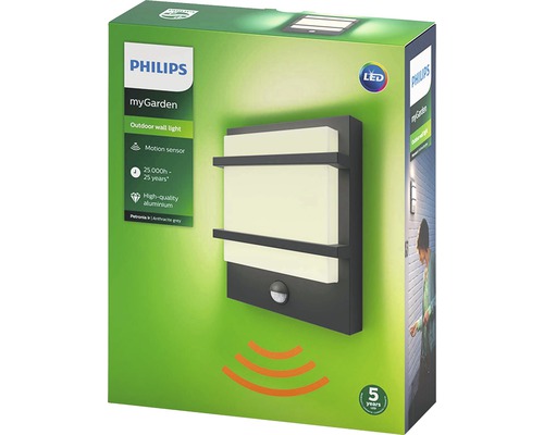 Balenie vonkajšieho nástenného svietidla Philips MyGarden s pohybovým senzorom z hliníka
