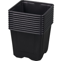 Stoh čiernych, štvorcových kvetináčov z plastu