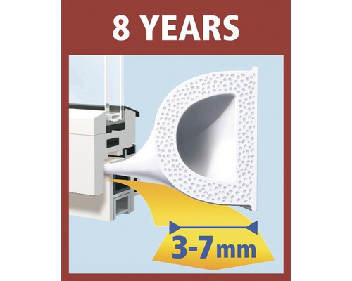 Tesnenie okien so životnosťou 8 rokov a tesnením 3 až 7 milimetrov.