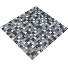 Sklenená mozaika s prírodným kameňom XCM M890 30,5x32,5 cm šedá / strieborná / biela
