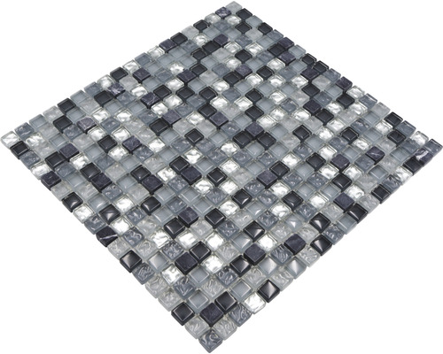 Mozaiková dlaždica so štvorcovými sklenenými kameňmi v šedej a čiernej farbe