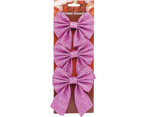 Mašľa ružová s trblietkami 13 cm 3 ks Tri mašle na vianočnú dekoráciu s trblietkami