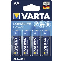 Alkalické batérie Varta Longlife Power AA, balenie po 4 kusoch, vyrobené v Nemecku
