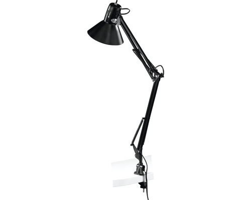 Čierna stolná lampa so svorkou pre flexibilné osvetlenie