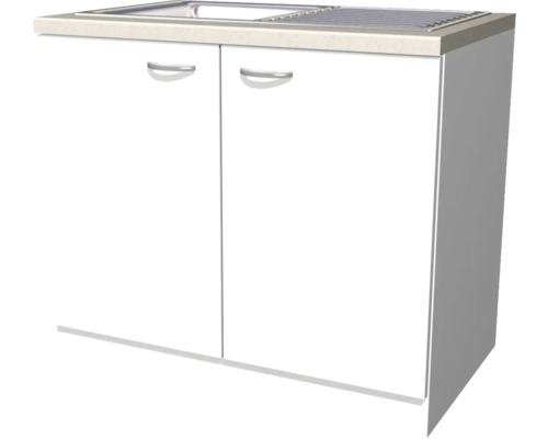 Kuchynská skrinka s drezom a pracovnou doskou Flex Well Palmaria/Wito šírka 100 cm biela s vypúšťacou a prepadovou súpravou