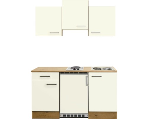 Vstavaná kuchyňa s drezom, varnou doskou, chladničkou a závesnými skrinkami